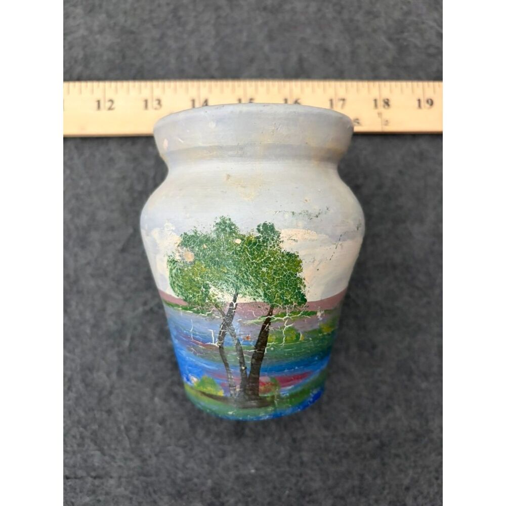 Vtg meyer pottery texas hand painted landscape souvenir vase